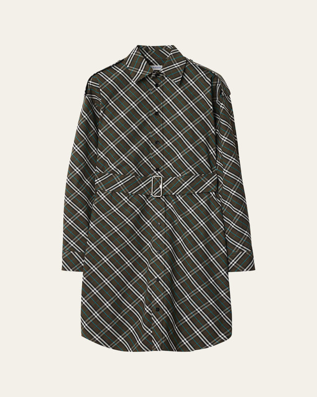 Check Long-Sleeve Belted Shirtdress